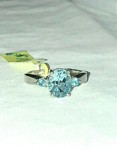Blautopas Ring, 1 Karat Oval, mit 2 runden Akzenten in .925 Silber gefasst, Gr. 8 - Bild 1 von 5
