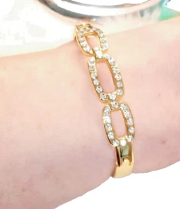 Bel BRACCIALE donna rigido con ZIRCONI BIANCHI placcato in oro giallo Nuovo 18cm - Foto 1 di 7