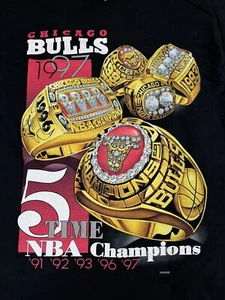 Vintage 90s 1997 Chicago Bulls Championship Rings Single Stitch Pro Player Shirt - Picture 1 of 7