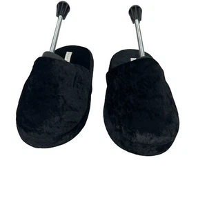 Black Velour Open-Toe Slippers By Cacique Size Medium - Picture 1 of 8