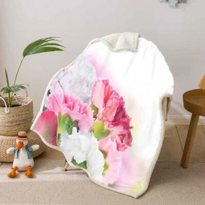 Blanco Rosa Hibisco Flores 3D Cálido Felpa Vellón Manta Picnic Sofá Sofá - Imagen 1 de 6