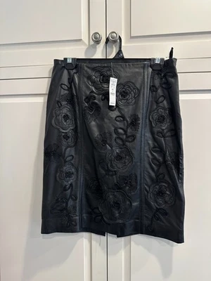 White House Black Market Womens sz2 Genuine Leather Floral Pencil Skirt NEW $198 - Image 1 of 4