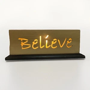 “Believe” Handcrafted Lamp, Nightlight, Taupe W Black Base Country Farmhouse - Picture 1 of 7