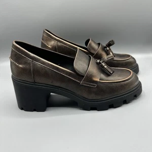 A.n.a. Penny Chunky Block Heel Loafers Women’s Size 11 M Brown Metallic - Picture 1 of 9