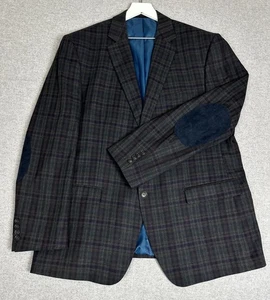 Perry Ellis Portfolio Blazer Sport Mantel Herren 46R grau kariert navy Ellenbogen Patches - Bild 1 von 13