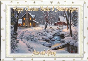 Personalisierte Weihnachtskarte Schneeszene Bruder Schwester Mama Papa Freund Tochter - Bild 1 von 3