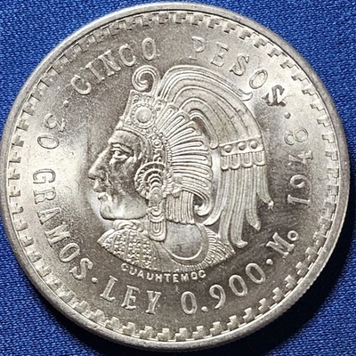 Mexico, 5 Pesos, 1948 Cuauhtemoc Silver Coin,0.900, Gem Uncirculated - Image 1 of 2