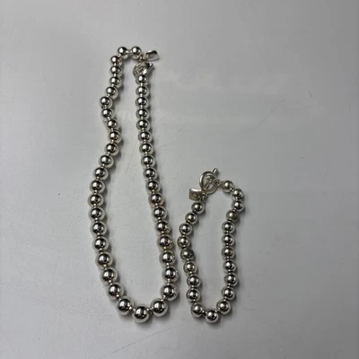SILVER PLATED BALL TOGGLE NECKLACE BRACELET SET SIGNED RALPH LAUREN - Image 1 of 4