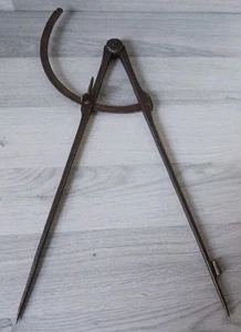 Antique Locking Wing Divider Compass Wrought Iron Engraved With Intials I.K.I - Picture 1 of 23