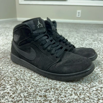 Nike Air Jordan 1 Mid Zapatos Para Hombres Talla 11 Negro Triple Negro Nubuck Tenis Deportivos Foto 1 de 4