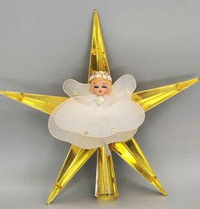 Vintage Jewel Brite Angelo Stella Oro Albero di Natale Topper 6 1/2" - Foto 1 di 4