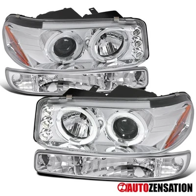Fits 2000-2006 Sierra Yukon XL Clear LED Halo Projector Headlights+Bumper Lamps Foto 1 de 4