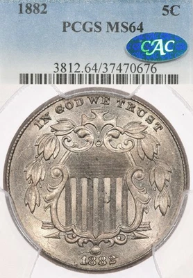 1882 5C PCGS MS64 CAC Shield Nickel - Image 1 of 3