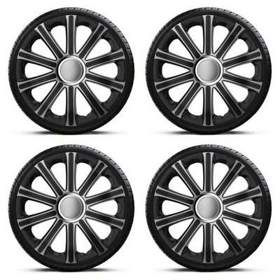 Wheel Trims 14" Black Silver Hub Caps Modena x4 Fits Volkswagen Fox — 第 1/4 张图片
