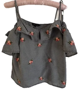 Ladies New Look Check Flowered Crop Stop 8 - Picture 1 of 3