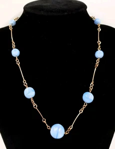 Art Deco Glasperlenkette blau graduiert auf gold gefüllt Kettenglied tschechisch  - Bild 1 von 6