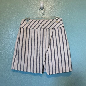 J. Crew Damen Leinen Crossover Wickel Bleistiftrock creme blau gestreift Größe 2 - Bild 1 von 7