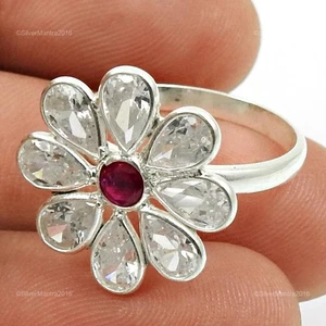 Solid Silver Cubic Zirconia Gemstone Handcrafted Cocktail Engagement Ring US 9 - Picture 1 of 7