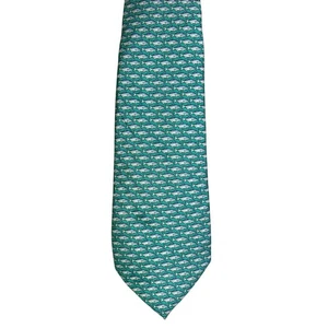 Vineyard Vines Necktie Boys OS Teal Blue Classic Preppy Fish Print - Picture 1 of 5