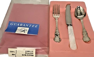 Juego de cubiertos para niños Rodd plateado "patrón Camille" de 3 piezas - Como nuevo en caja - Imagen 1 de 5