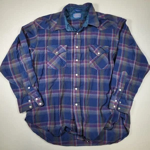 Vintage Pendleton Flanell Hemd mit Knöpfen Damen XL 100% Schurwolle kariert blau - Bild 1 von 10