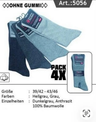 Diabetiker-, Gesundheitssocken ohne Gummizug, extra weiter Bund, Grautöne 8 Paar - Bild 1 von 2