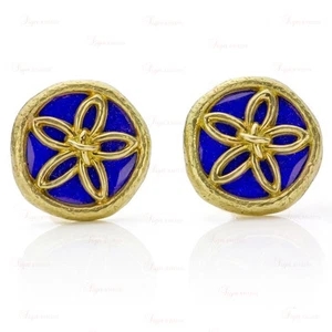 TIFFANY & CO. Schlumberger Yellow Gold Blue Enamel Clip-On Earrings - Picture 1 of 5