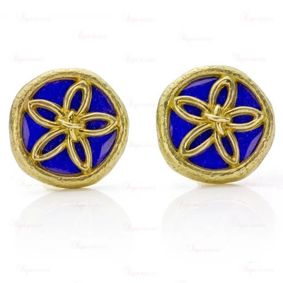 Pendientes de clip TIFFANY & CO. Schlumberger oro amarillo esmalte azul Foto 1 de 4