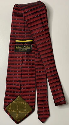 Corbata para hombre Roberto Villini Collezione 100 % ROJO SEDA/NEGRO/AZUL 57"x4" Foto 1 de 4