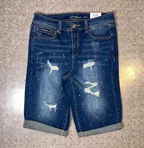 NWT Inc. Women's Shorts Jean Denim Core Mid Rise Distressed Glitter 6 Blue - Picture 1 of 5
