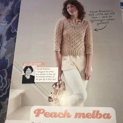Lacey Sweater Jumper Ladies Knitting Pattern Rowan Sarah Hatton Peach Melba - Image 1 of 4