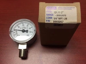 Wika 8993267 Pressure Gauge 113.11 2", Range: 30INHG/60NPSI, 1/4" NPT Bottom - Picture 1 of 1