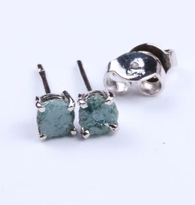 Juego de pendientes de diamantes en bruto de oro blanco de 14 quilates con pe... - Imagen 1 de 8