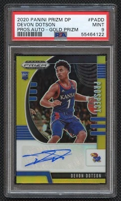2020 Panini Prizm DP Devon Dotson Rookie 5/10 Auto Gold PSA 9 Mint Pop 1 - Image 1 of 3