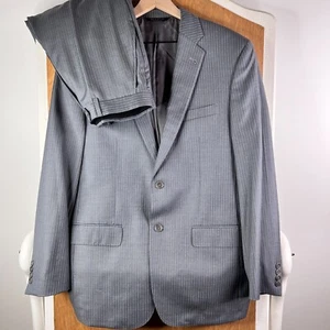 Jos A Bank Suit Mens 41L Gray Pinstripe Wool 2 Button Signature Gold Slim Fit - Picture 1 of 21