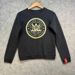Jersey Holland Cooper para mujer talla UK XS negro dorado mezcla de algodón logotipo grande - Imagen 1 de 12