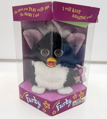 FURBY 1998 ORIGINAL 70-800 Black/White w/Brown Eyes! Damaged Package - Image 1 of 4