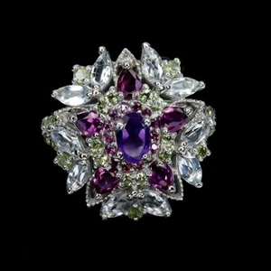 Sommer 925 Silberring Oval Amethyst Aquamarin Peridot Edelstein Schmuck - Bild 1 von 14