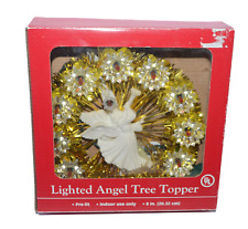 Lighted Angel Tree Topper Gold Tinsel Round Pre Lit 8 In Cord Indoor Use Only