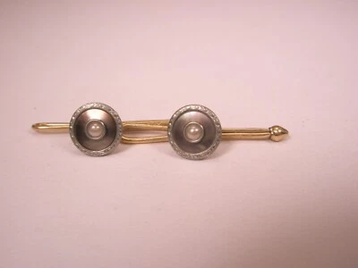 SINGLES(2) 5/16" Gray Round MOP Gold Plate Vintage Formal Tuxedo Shirt Stud c240 - Image 1 of 4