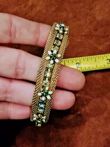 Vintage Signed Weiss Rhinestone Bracelet, 7.25" x .75" - Picture 1 of 7