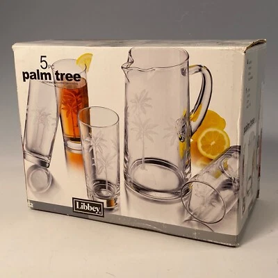 NOVO NA CAIXA LIBBEY ~Palmeiras Gravadas~ Jarro e 4 ÓCULOS ALTOS - Imagem 1 de 4
