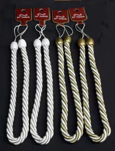 4 Braided Drapery Curtain Tie Backs Satin Rope Style Gold Silver 24" Tiebacks - Picture 1 of 3