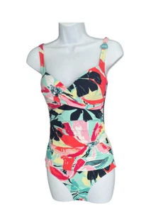 COLECCIÓN M&S TRAJE DE BAÑO SECRETO ADELGAZANTE ESTAMPADO FLORAL PLUNGE TWISTED AQUA MIX - Imagen 1 de 4