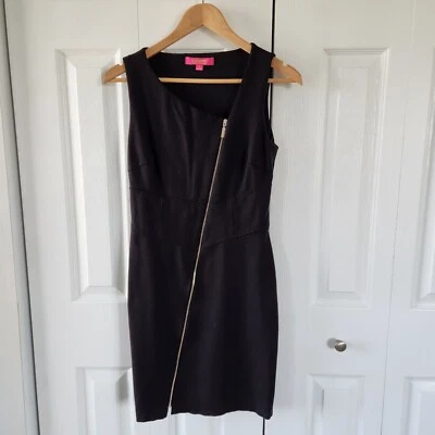 Catherine Malandrino 女式连衣裙 4 码黑色前拉链无袖修身 — 第 1/4 张图片