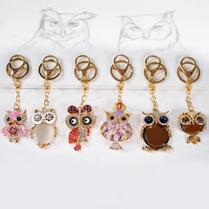 Owl Bird Keychain Bag Accessory Keyring Sparkle Crystal Rhinestone Girls Gift UK - Picture 1 of 13