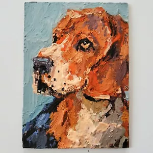ACEO Original Painting Dog Beagle Pet Portrait Animals Gouache Modern Artwork - Picture 1 of 14