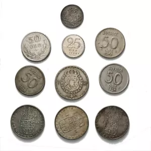 SVEZIA Lotto 10 monete in argento assortite - Foto 1 di 2