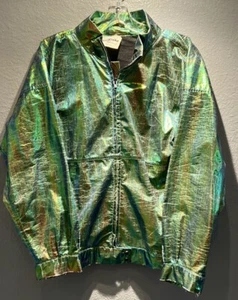 Iridescent Green Jacket Size Large Cellophane Binded To Nylon With Pockets - Picture 1 of 7