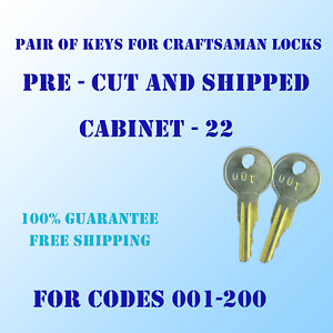 001-200. Pair of keys for Craftsman Tool box Locks. cut to your code, %100 works